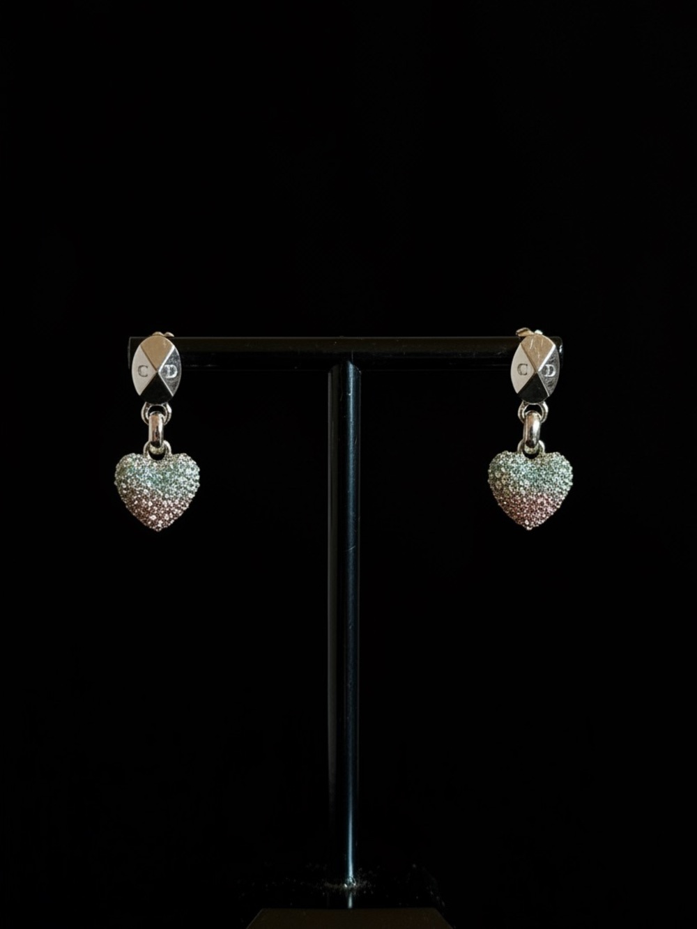 Dior Multicolor Crystal Heart Dangle/Drop Pierced Earrings
